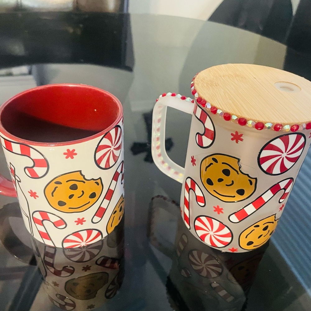 Festive Candy Cane and Cookie Mug Set w/ straw